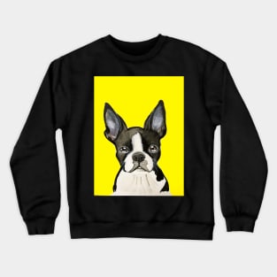 Boston terrier on a yellow background Crewneck Sweatshirt